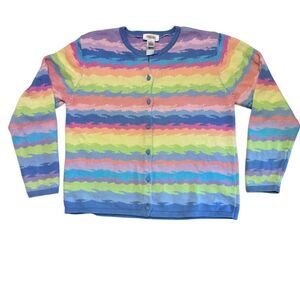 VINTAGE Colorful Striped Cardigan 90s Y2K Cotton Pastel Button Front Size Large